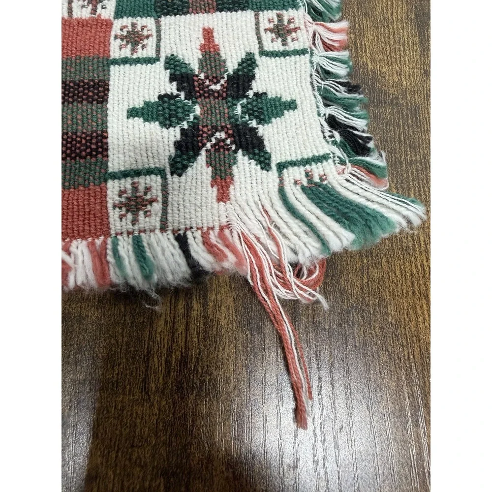 VTG Woven Christmas Placemats Set 6 Red Plaid Snowflake Cottagecore Fringe‎ Red